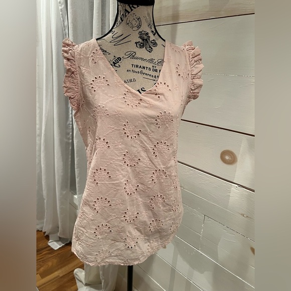 Valentina Naldi Pink Eyelet Ruffle Sleeve Top, size M, made in Italy, EUC - Picture 1 of 9
